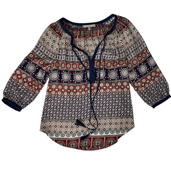 Daniel Rainn (S) Wilcox Tie Neck Blouse - Stitch Fix 3/4 Sleeve Tassel Boho Top - Picture 8 of 12